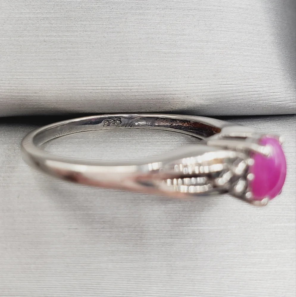 Genuine Oval Pink Sapphire Cabochon 925 Sterling Silver Ring